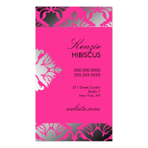 311 Damask Shimmer Pink Flame Plain Back Business Card Templates (back side)