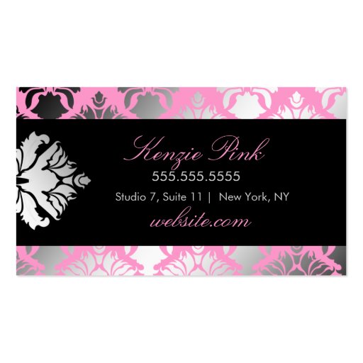311 Damask Shimmer Pink Plush Black BowCertificate Business Cards (back side)