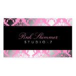 311-Damask Shimmer Pink Plush Black BowCertificate Business Cards