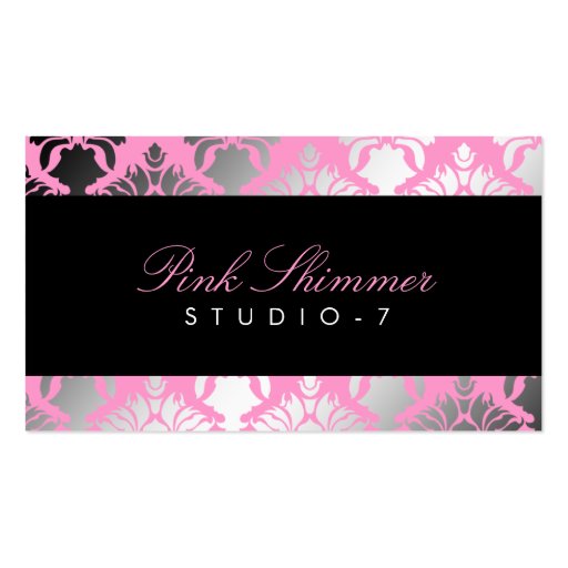 311 Damask Shimmer Pink Plush Black BowCertificate Business Cards (front side)