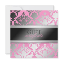 311-Damask Shimmer Pink Plush Black BowCertificate Invitation