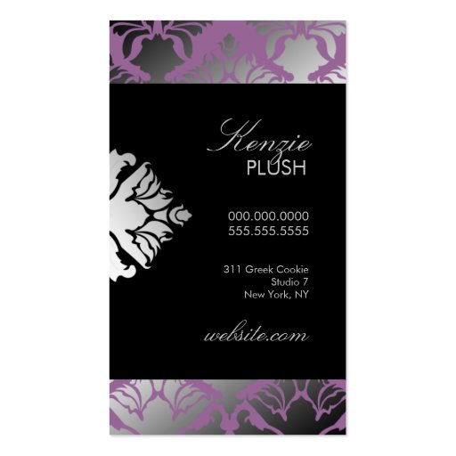311 Damask Shimmer Purple Plush Business Card Templates (back side)