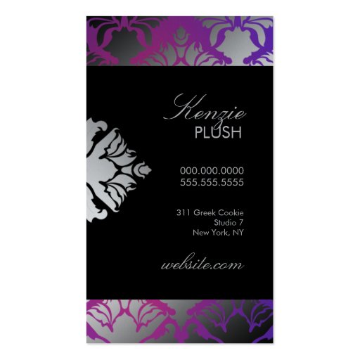 311 Damask Shimmer Purple Radiance Program Business Card Template (back side)
