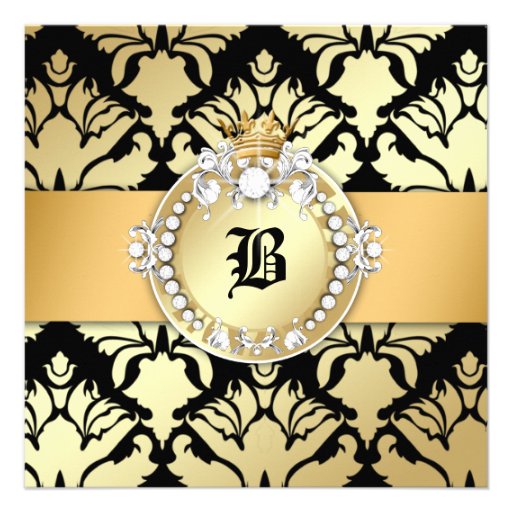 311 Damask Shimmer Queen Fab 50 Black Personalized Invitations
