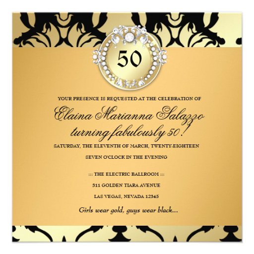 311 Damask Shimmer Queen Fab 50 Black Personalized Invitations