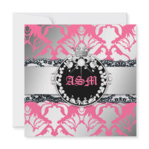 311-Damask Shimmer Queen Lace n' Kisses Pink Invites