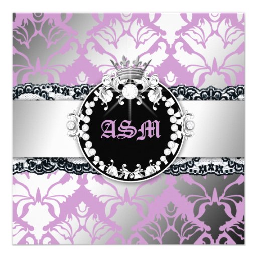 311-Damask Shimmer Queen Lace n' Kisses Purple Invites