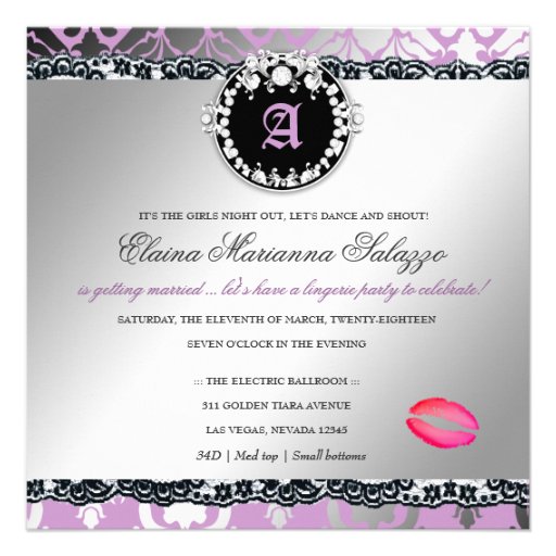311-Damask Shimmer Queen Lace n' Kisses Purple Invites