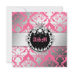 311-Damask Shimmer Queen Sweet 16 Pink invitation
