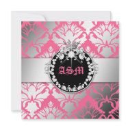 311-Damask Shimmer Queen Sweet 16 Pink invitation