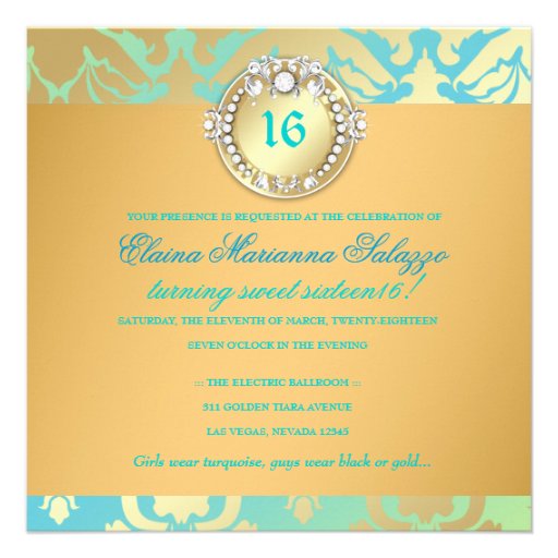 311-Damask Shimmer Queen Sweet 16 Turquiose Lime Announcement