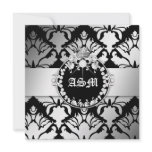 311-Damask Shimmer Queen Sweet Sixteen Black White Personalized Announcements