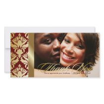 311-Damask Shimmer Thank You Golden Red Customized Photo Card