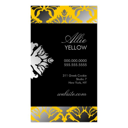 311-Damask Shimmer Yellow Jacket Business Card (back side)