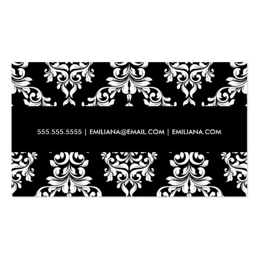 311 Dashing Damask | Black White Business Card (back side)