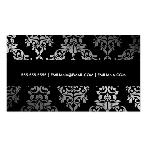 311 Dashing Damask Faux Silver Business Card Template (back side)
