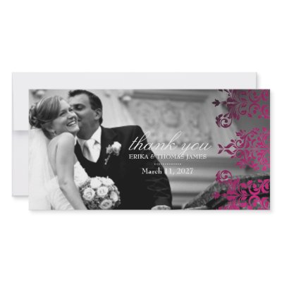 311-Dashing Damask | Magenta Thank You Photo Custom Photo Card by Jill311