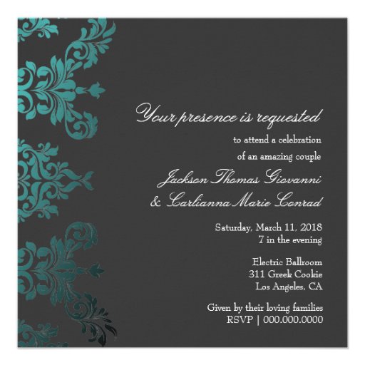311-Dashing Damask | Sea Garden Charcoal Personalized Invitations