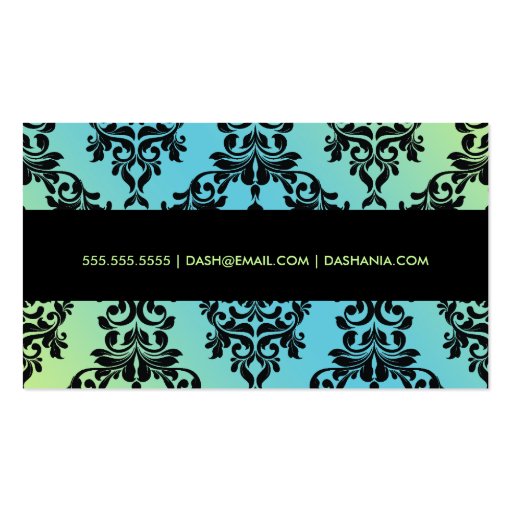 311 Dashing Damask Turquoise Lime Business Card Templates (back side)