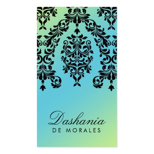 311 Dashing Damask Turquoise Lime Business Card Templates (front side)