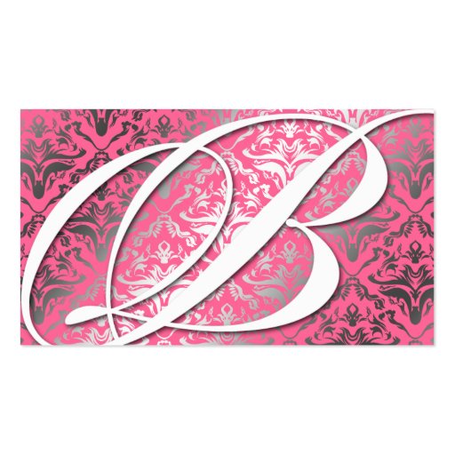 311-Dazzle Me Damask - B Monogram Pink Business Card Templates