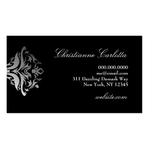 311-Dazzle Me Damask -C Monogram Black Business Card Templates (back side)