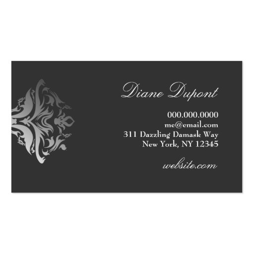 311-Dazzle Me Damask - D Monogram Purple Business Cards (back side)