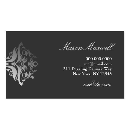311-Dazzle Me Damask -M Monogram Turquoise Business Card Template (back side)
