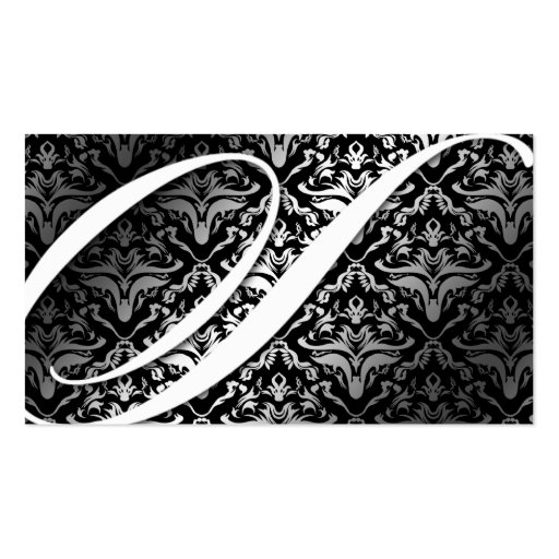 311-Dazzle Me Damask - S Monogram Black Business Card Templates (front side)