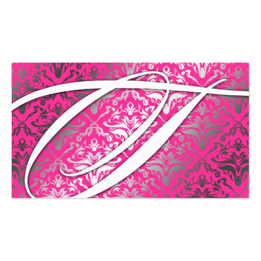 311 Dazzle Me Damask - T Monogram Pink Sizzle Business Card