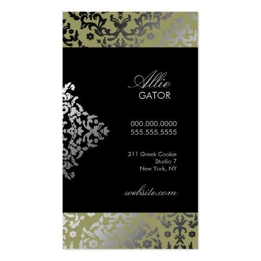 311 Dazzling Damask Alligator Business Card (back side)
