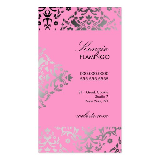 311 Dazzling Damask Flamingo Business Card (back side)