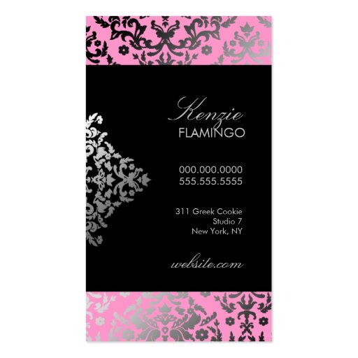 311 Dazzling Damask Flamingo Business Cards (back side)