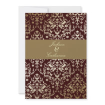 311-Dazzling Damask Gold Ivory Chocolate Personalized Invitations