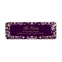 311-Dazzling Damask Gold Ivory Deep Purple Custom Return Address Label