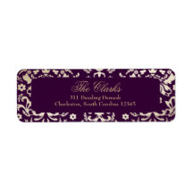 311-Dazzling Damask Gold Ivory Deep Purple Custom Return Address Label