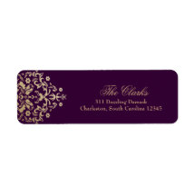 311-Dazzling Damask Gold Ivory Deep Purple Return Address Label