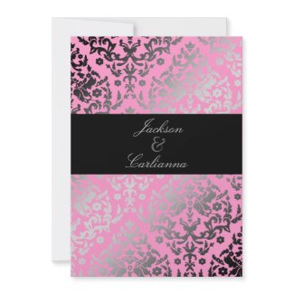 311-Dazzling Damask Pink Flamingo invitation