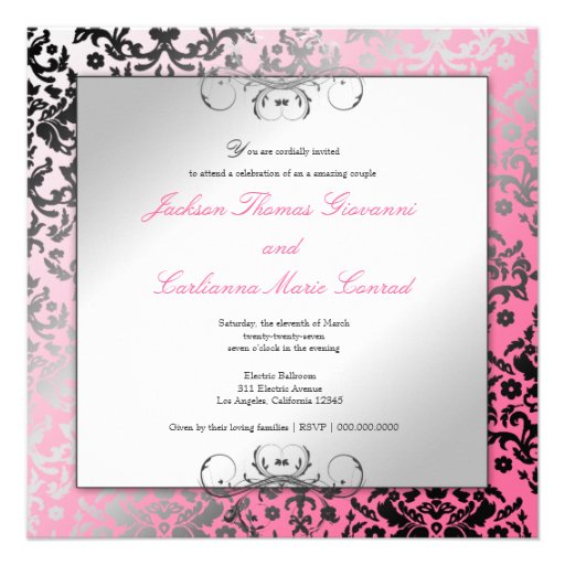 311 Dazzling Damask Pink Flamingo Personalized Invitation