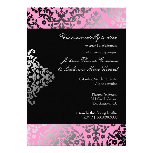 311 Dazzling Damask Pink Flamingo Invitations
