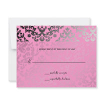 311-Dazzling Damask Pink Flamingo RSVP card invitations by Jill311 311-Dazzling Damask Pink Flamingo RSVP card invitations