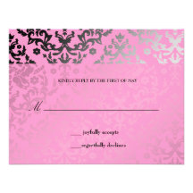 311-Dazzling Damask Pink Flamingo RSVP card Invitation