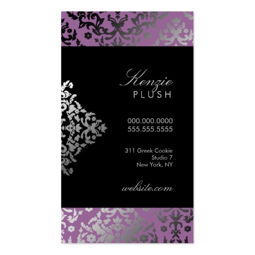 311 Dazzling Damask Purple Plush Business Card Templates (back side)