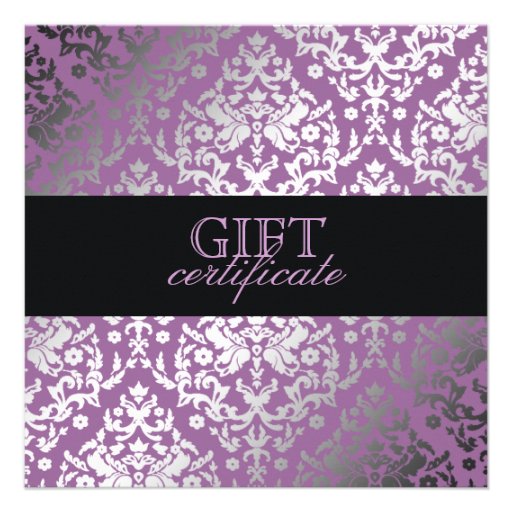 311 Dazzling Damask Purple Plush Gift Certificate Custom Invite