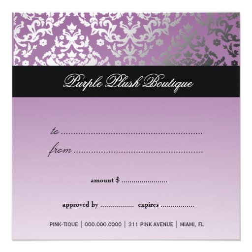 311 Dazzling Damask Purple Plush Gift Certificate Custom Invite