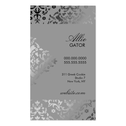 311 Dazzling Damask Silver Plain Back Business Card Template (back side)