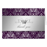 311-Dazzling Damask Silver Thank you Eggplant Cards