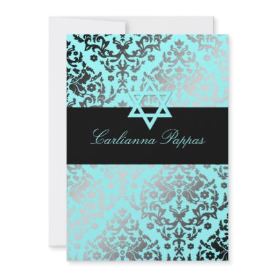311 Dazzling Damask Turquoise Blue Star of David Invite by Jill311