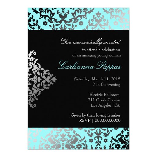 311 Dazzling Damask Turquoise Blue Star of David Invite