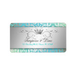 311-Dazzling Damask Turquoise & Lime Black Custom Address Labels